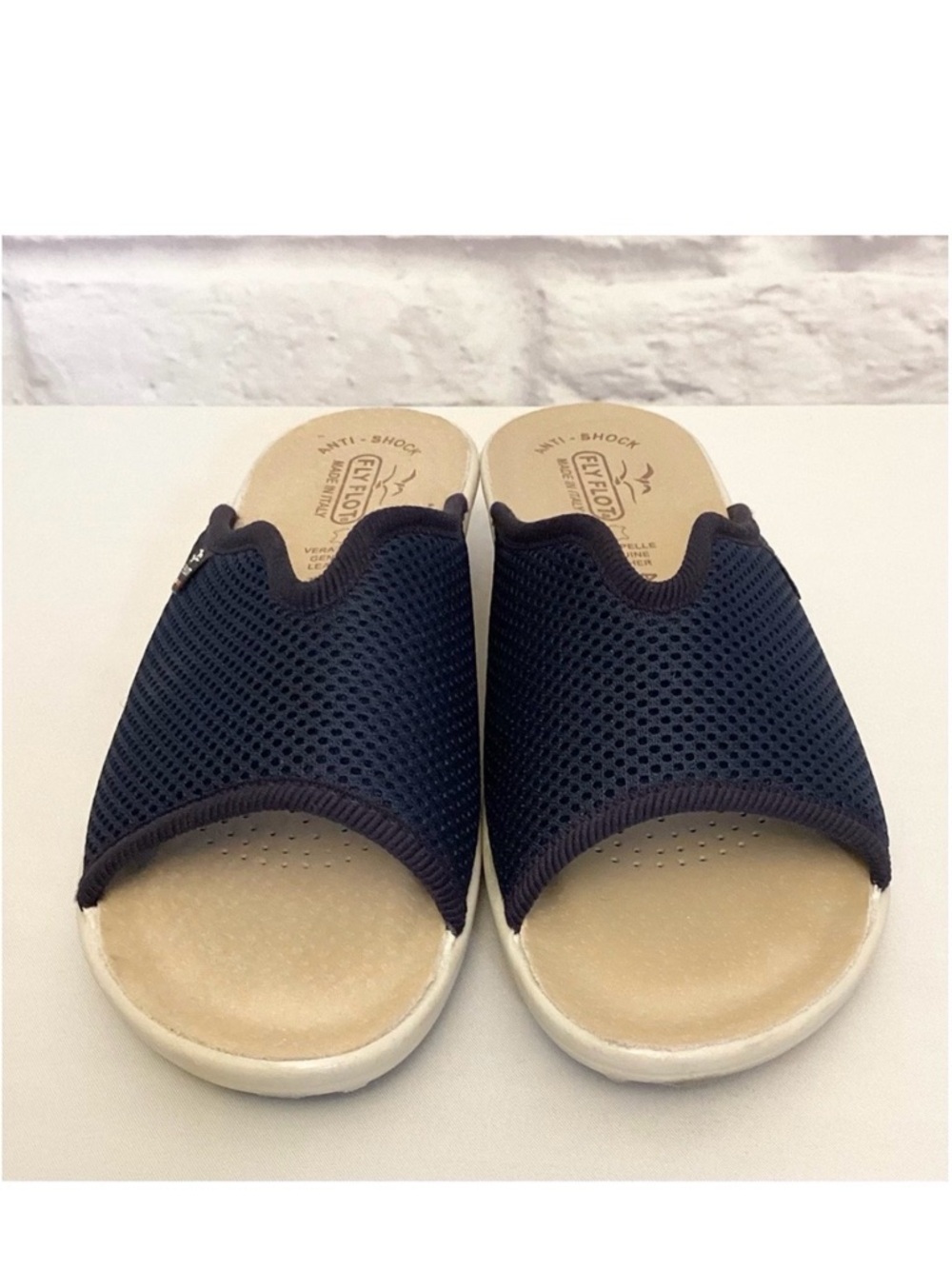 Fly Flot 7.5 (38) Women’s Slip On Sandals Navy Blue Slides Comfort Shoes Italy